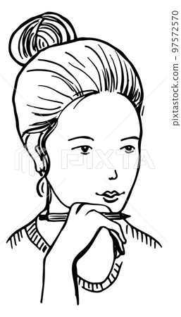 Woman head hand drawn portrait. Female face sketch Woman head hand drawn portrait. Female face sketch 97572570