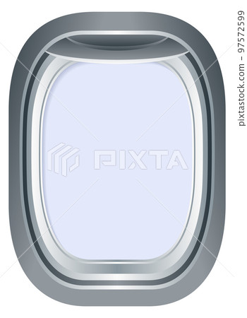 Jet window. Plane glass frame. Airplane porthole 97572599
