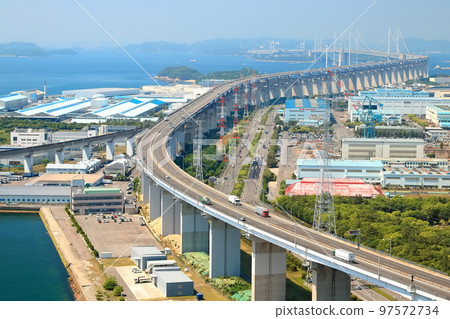 [香川縣]從松辻山展望台看到的瀨戶大橋和盤王工業區 97572734