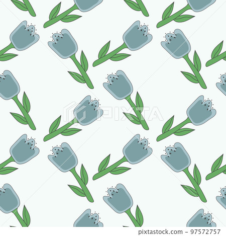 Cute floral seamless pattern with blue tulip in scandinavian style. Contemporary aesthetic art for textile, fabric, wrapping paper, wall art, social media post, packaging. Traditional folk ornaments Cute floral seamless pattern with blue tulip in scandinavian style. Contemporary aesthetic art for textile, fabric, wrapping paper, wall art, social media post, packaging. Traditional folk ornaments 97572757