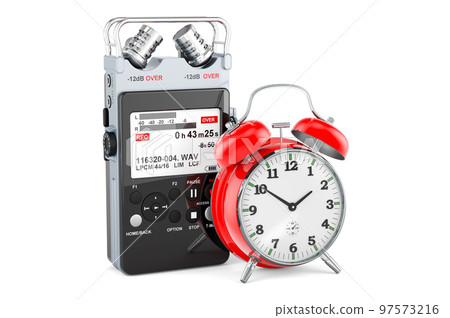 Digital voice recorder with alarm clock, 3D rendering Digital voice recorder with alarm clock, 3D rendering 97573216