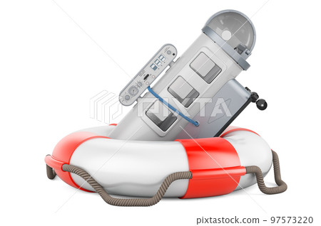 Hyperbaric chamber with lifebelt, 3D rendering Hyperbaric chamber with lifebelt, 3D rendering 97573220