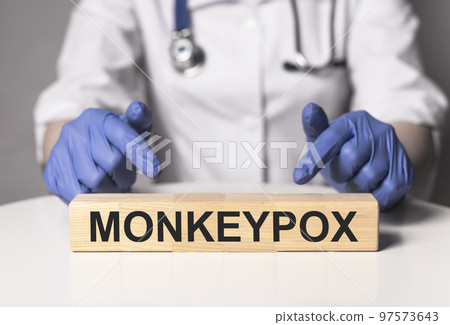 Monkeypox virus concept. Monkey smallpox 97573643