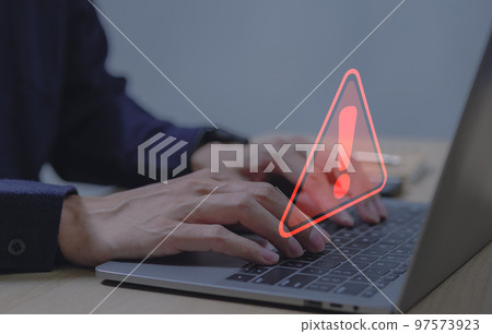 Warning alert system concept, system hacked on computer network, cybercrime and virus, Malicious software, compromised information, illegal connection, data breach cybersecurity vulnerability 97573923