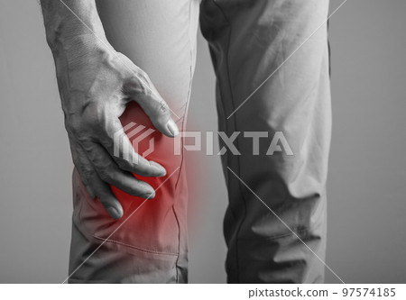 Knee pain, strain. Joint injury concept, inflammation and strain Knee pain, strain. Joint injury concept, inflammation and strain 97574185