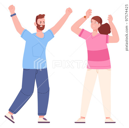 Couple quarreling. People shouting on each other. Pair disagreement 97574425