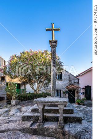 Fishing village of Combarro with the typical granary horreos. Galicia, Spain. 97574815