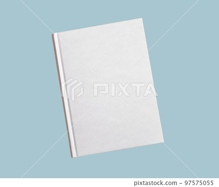 White book or notebook mockup. Template on blue background. Literature, reading leisure, getting knowledge concept. 97575055