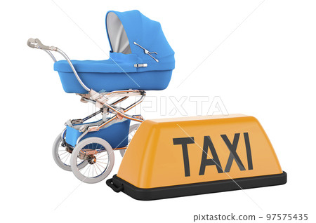 Baby carriage with Taxi signboard , 3D rendering Baby carriage with Taxi signboard , 3D rendering 97575435