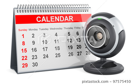 Desk calendar with webcam, 3D rendering Desk calendar with webcam, 3D rendering 97575450