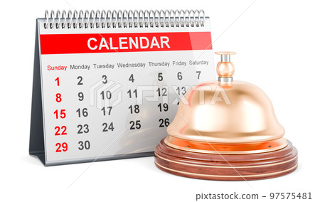 Reception bell with desk calendar, 3D rendering 97575481