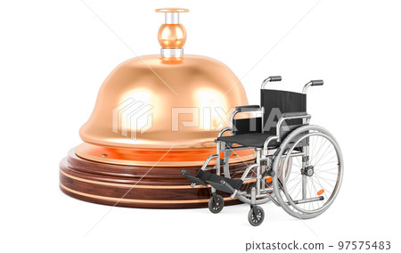 Reception bell with wheelchair, 3D rendering Reception bell with wheelchair, 3D rendering 97575483