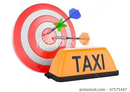 Taxi car signboard and target with arrows, 3D rendering Taxi car signboard and target with arrows, 3D rendering 97575487