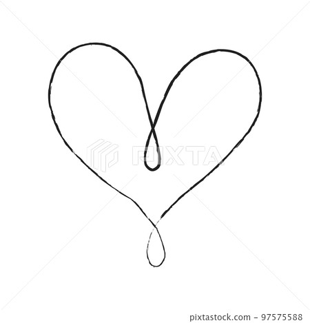 Hand sketch drawing black line heart, Love doodle isolated on white background - Vector 97575588