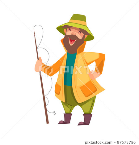 Bearded Fisherman Capturing Fish with Rod Vector Illustration Bearded Fisherman Capturing Fish with Rod Vector Illustration 97575786