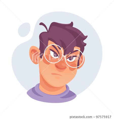 Man in Glasses Showing Emotion of Anger Frowning Vector Illustration 97575917