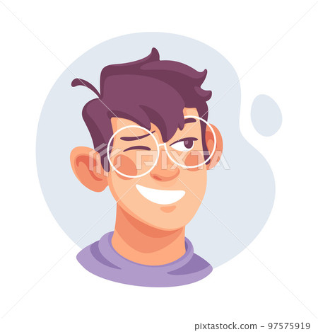 Man in Glasses Showing Emotion of Joy Winking and Smiling Vector Illustration 97575919