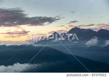 beautiful sunset in the mountains of Krasnaya Polyana beautiful sunset in the mountains of Krasnaya Polyana 97575923