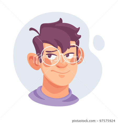 Man in Glasses Showing Emotion of Suspicion with Raised Eyebrow Vector Illustration Man in Glasses Showing Emotion of Suspicion with Raised Eyebrow Vector Illustration 97575924