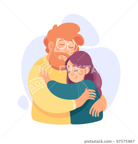 Embracing Dad and Daughter Loving and Feeling Happy Vector Illustration 97575967