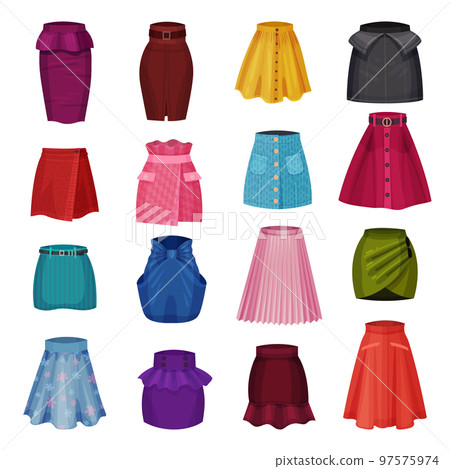Elegant Female Wrapped and Pleated Skirts Big Vector Set 97575974