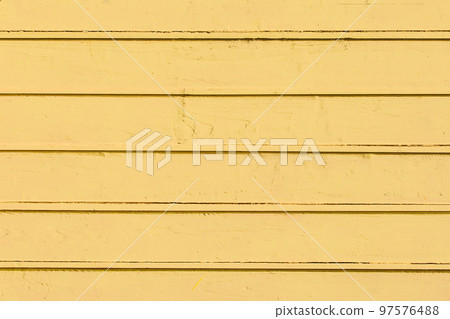 Horizontal boards in light yellow paint wooden surface texture plank background 97576488