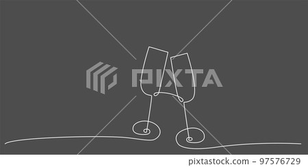 Decoration continuous line hand drawing glasses element for wedding photo book, invitations. Vector stock illustration isolated on black background. Editable stroke single line. EPS10 97576729