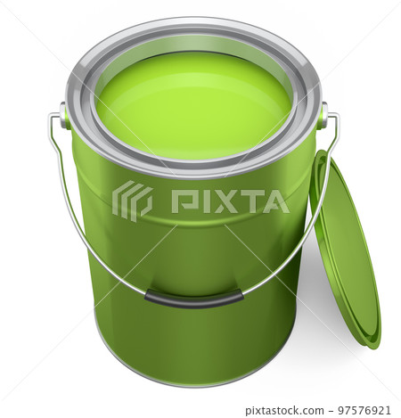 Open metal can or buckets of paint with handle on white background. Open metal can or buckets of paint with handle on white background. 97576921