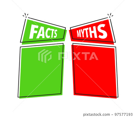 Facts vs myths, fact-checking. Check mark. Fake news. Rumors comparing with true information. Facts vs myths label. Facts vs myths, fact-checking. Check mark. Fake news. Rumors comparing with true information. Facts vs myths label. 97577193