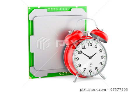 CPU with alarm clock, 3D rendering 97577393