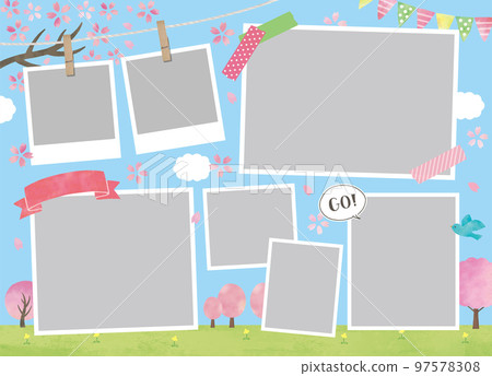 Spring landscape and cherry blossom photo album template Spring landscape and cherry blossom photo album template 97578308