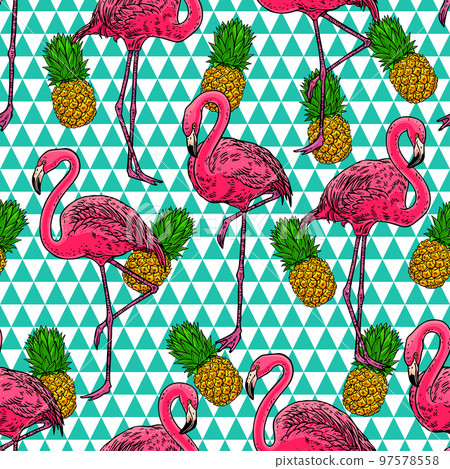 flamingos and pineapples 97578558