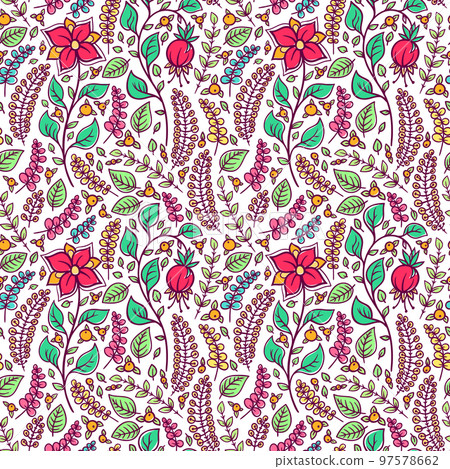 pink flowers and berries 97578662