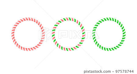 Christmas round frame set. Candy cane border with striped lollipop pattern. Xmas and new year template collection. Vector  97578744