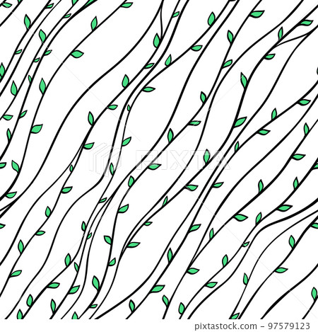 Seamless line pattern with green leaves Seamless line pattern with green leaves 97579123