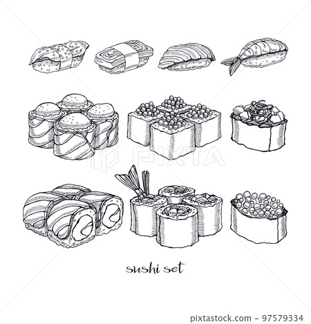 Set of rolls and sushi Set of rolls and sushi 97579334