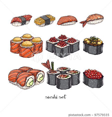Set of rolls and sushi Set of rolls and sushi 97579335