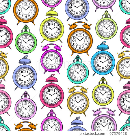 seamless varicoloured vintage clock 97579428
