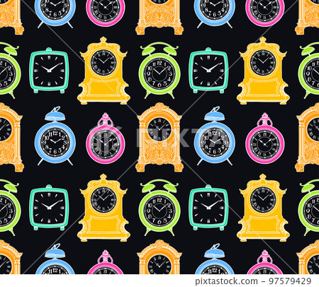 seamless varicoloured vintage clock 97579429