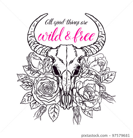animal skull with horns and roses animal skull with horns and roses 97579681