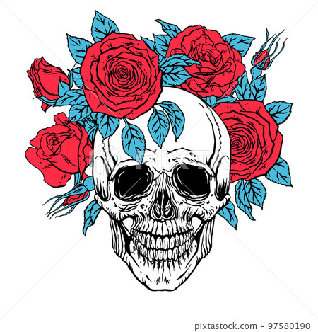 human skull with a roses wreath human skull with a roses wreath 97580190