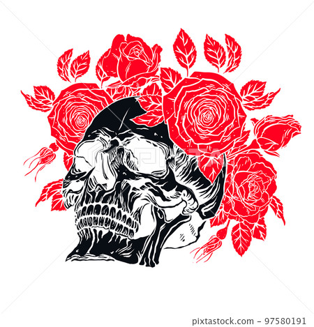 human skull with a roses wreath human skull with a roses wreath 97580191