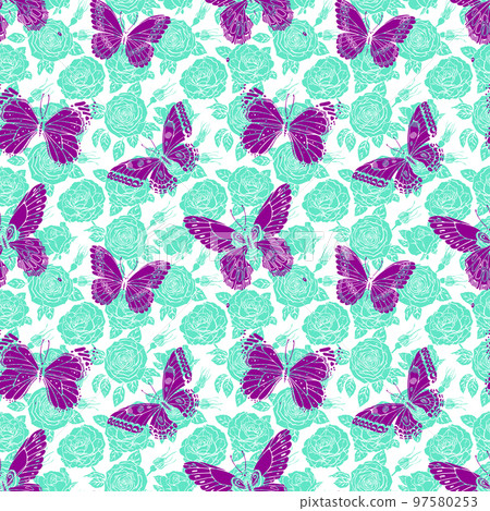 seamless roses and butterflies seamless roses and butterflies 97580253