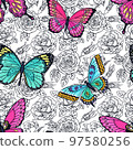 seamless roses and butterflies 97580256