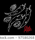 set of chili peppers 97580268