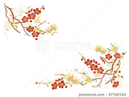 日本風格的梅花水彩背景 97580584