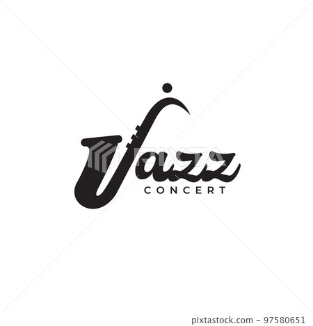 Jazz concert logo incorporated with saxophone form J letter Jazz concert logo incorporated with saxophone form J letter 97580651