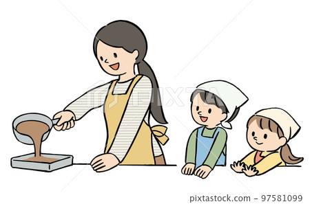 Parent and child cooking chocolate 97581099