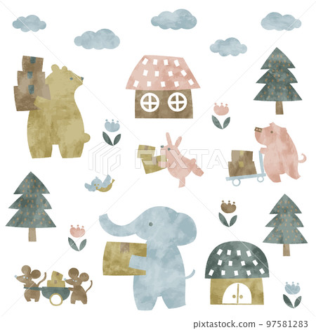 斯堪的納維亞風格可愛動物動人風景插畫素材 斯堪的納維亞風格可愛動物動人風景插畫素材 97581283