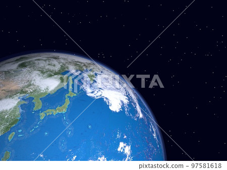 Earth, Japanese archipelago, close-up, blue, copy space, stars on the background (3DCG image) Earth, Japanese archipelago, close-up, blue, copy space, stars on the background (3DCG image) 97581618